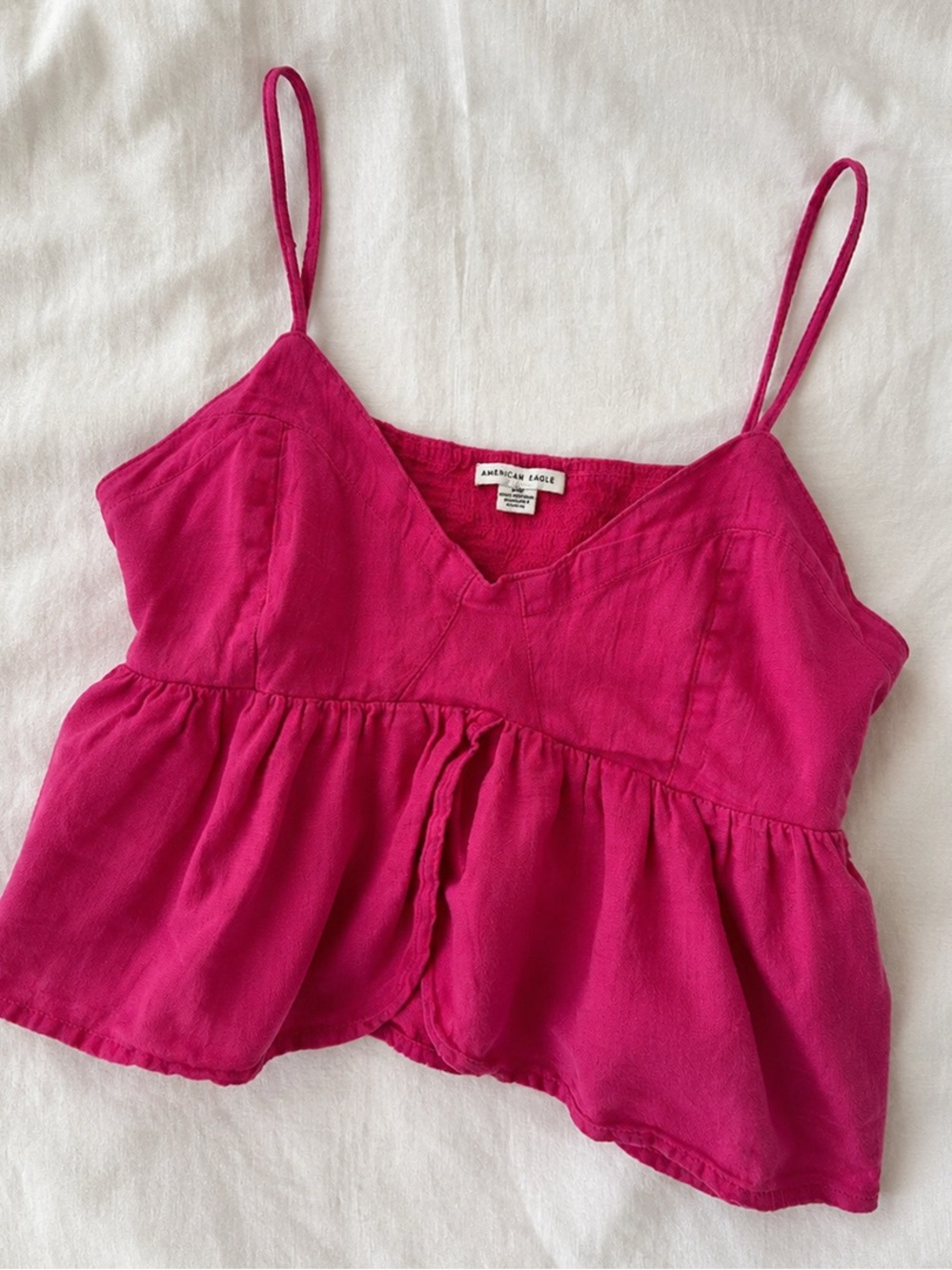 American Eagle Pink Linen Cropped Tank Top L